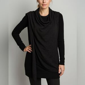 All Saints Black Gray Draped Front Long Sleeve Cardigan Sweater Size 0